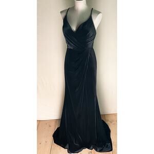 Ashley Lauren Black Style 1962 Velvet Prom Faux Wrap Dress. Size 12. EUC.
